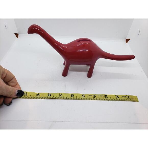 Red Metal Dinosaur Coin Bank Piggy Bank Brontosaurus Kids Decor RARE Vintage - Picture 9 of 9